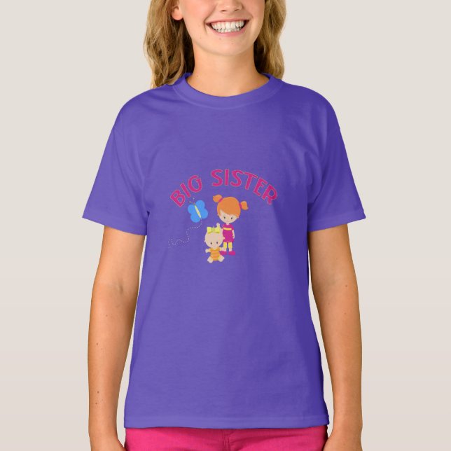 Big Sister med Baby Sister Proud Syskon T-Shirt (Framsida)