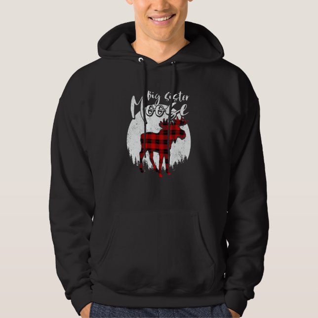 Big Sister Moose Red Plaid Buffalo Matching Family Hoodie (Framsida)