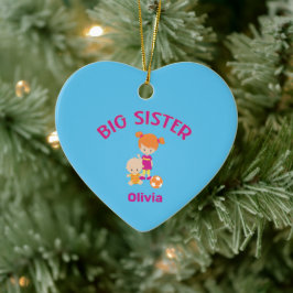 Big Sister Namn med Baby Brother Year Heart Shape Julgransprydnad Keramik