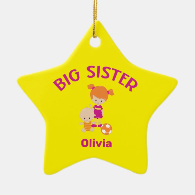 Big Sister Namn med Baby Brother Year Star Anpassn Julgransprydnad Keramik (Framsidan)