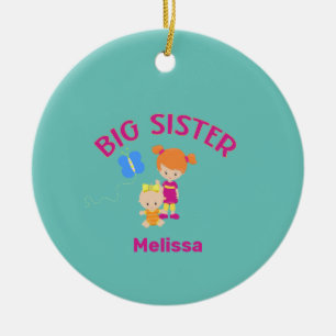 Big Sister Namn med Baby Sister Anpassningsbar År Julgransprydnad Keramik