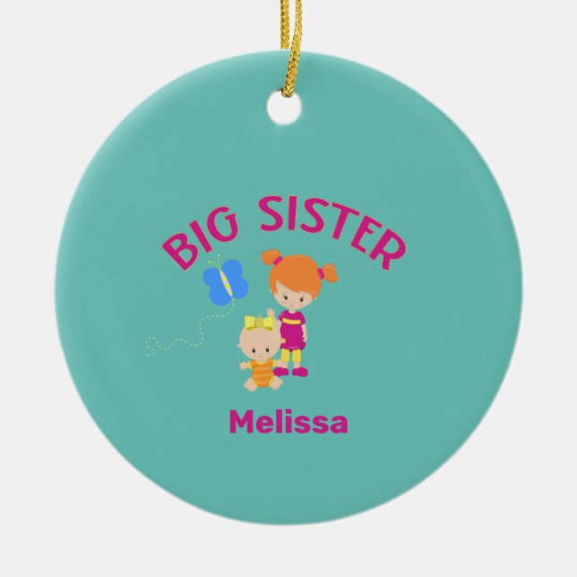 Big Sister Namn med Baby Sister Anpassningsbar År Julgransprydnad Keramik (Framsidan)