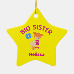 Big Sister Namn med Baby Sister Year Star Anpassni Julgransprydnad Keramik