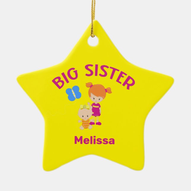 Big Sister Namn med Baby Sister Year Star Anpassni Julgransprydnad Keramik (Framsidan)