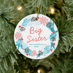 Big Sister Personlig Namn Wintry Helgdag Wand Julgransprydnad Keramik