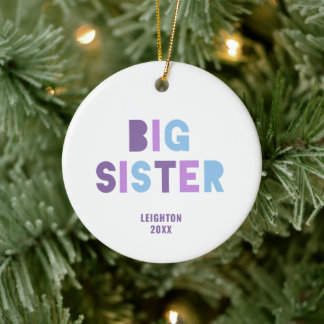 Big Sister Personlig Older DDotter Namn Lila Julgransprydnad Keramik
