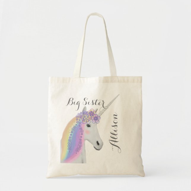 Big Sister Personlig Rainbow Unicorn Tygkasse (Framsidan)