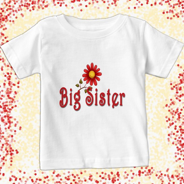Big Sister Red Flower Whimsical Syskon T Shirt (Skapare uppladdad)
