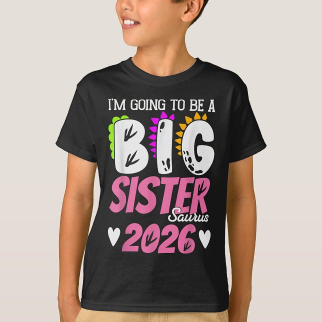 Big Sister Saurus 2026 Dinosaur Gravid Reveal F T Shirt (Framsida)