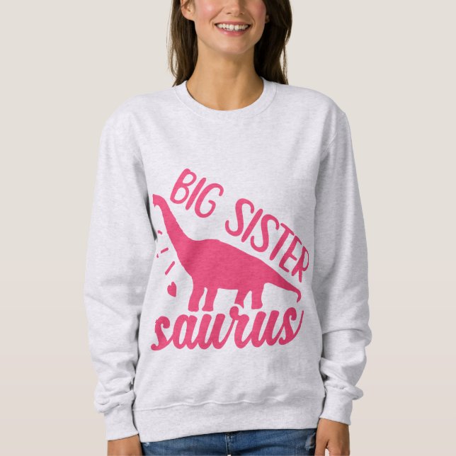 Big Sister Saurus i Rosa T Shirt (Framsida)