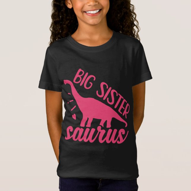 Big Sister Saurus i Rosa T Shirt (Framsida)