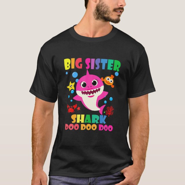 Big Sister Shark Doo Doo Funny Baby Mamma pappa Ki T Shirt (Framsida)