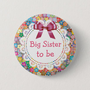 Big Sister som ska vara Blommigt Baby Shower-knapp Knapp
