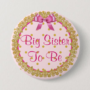 Big Sister som ska vara Rosa och Guld Baby Shower  Knapp