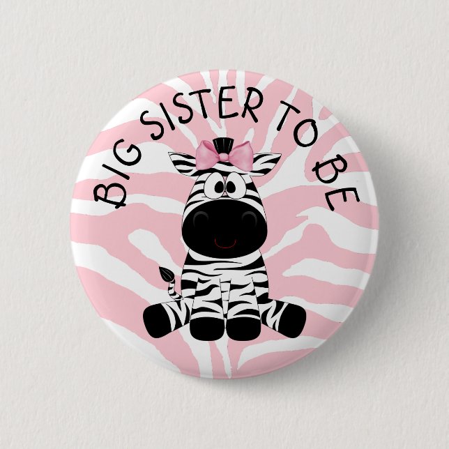 Big Sister som ska vara Zebra Baby Shower-knapp Knapp (Framsida)