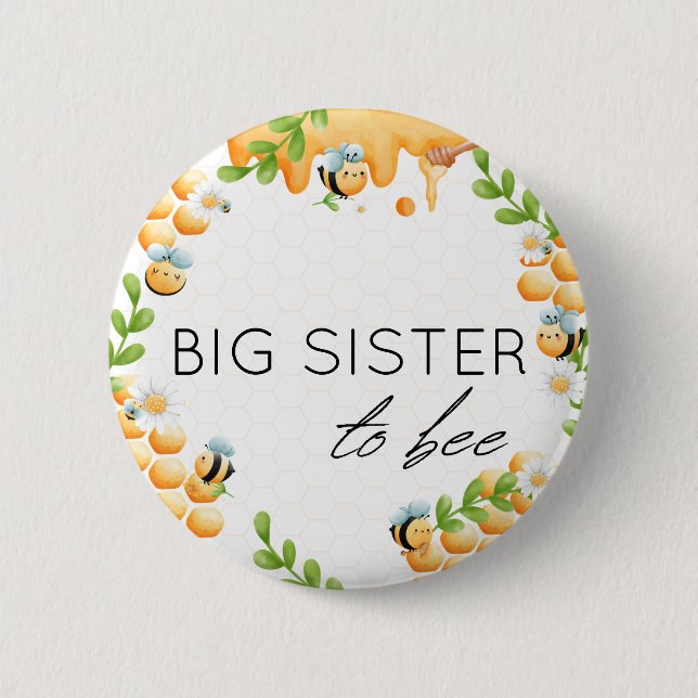 BIG SISTER till Bee Honung Humla Baby Shower Knapp (Framsida)