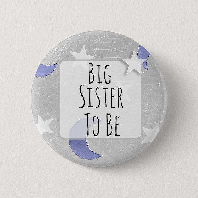 Big Sister till Stars och Måne Baby Shower Knapp (Framsida)