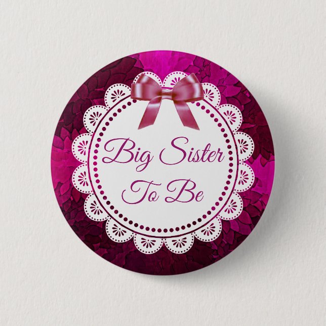 Big Sister to be Magenta Bow Baby Shower button Knapp (Framsida)