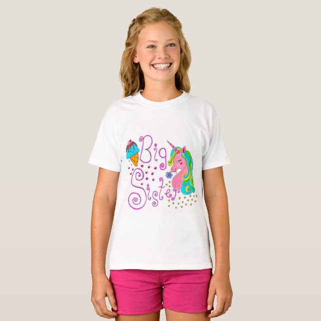 "Big Sister" Unicorn Kids T-shirt (Hel framsida)