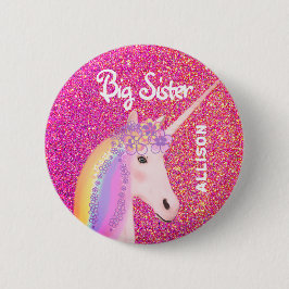 Big Sister Unicorn Rosa Glitter Personlig Knapp