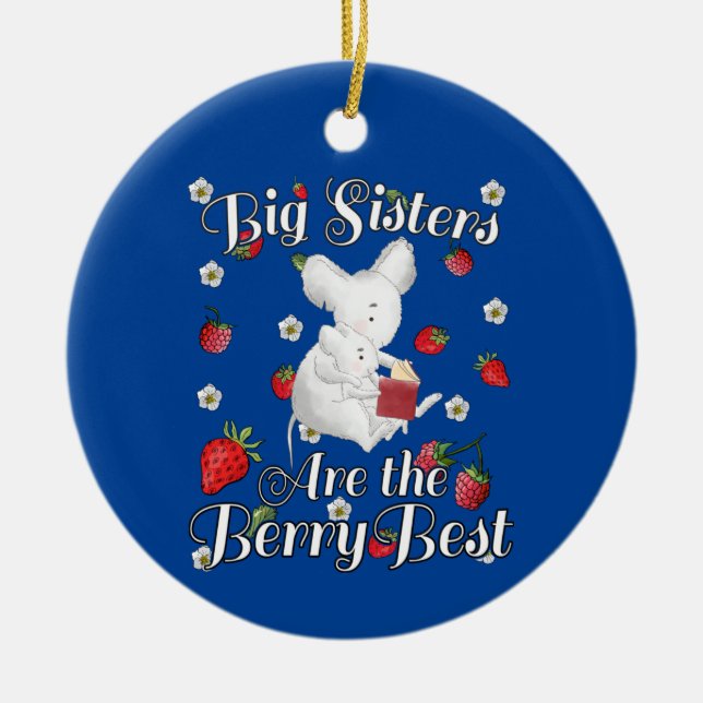 Big Sisters Berry Best - Mouse Strawberry Pun Julgransprydnad Keramik (Framsidan)