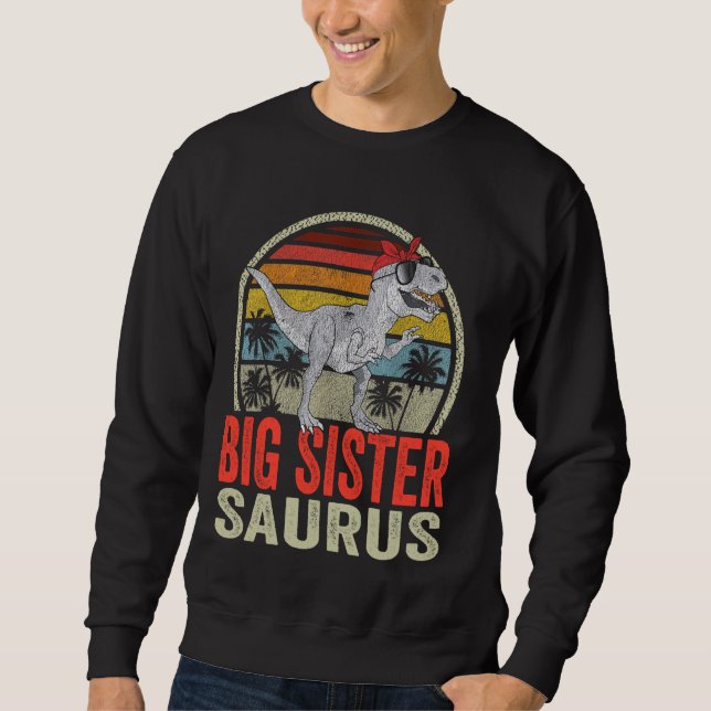 Big SisterSaurus T Rex Dinosaur Saurus Family Matc Lång Ärmad Tröja (Framsida)