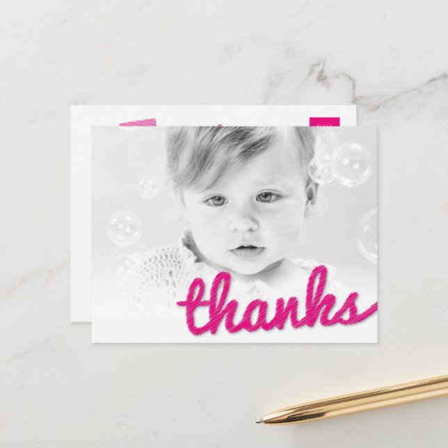 Big Sketch-tack Flickans födelsedagsfoto-Tack Vykort (Fram/Back In Situ)