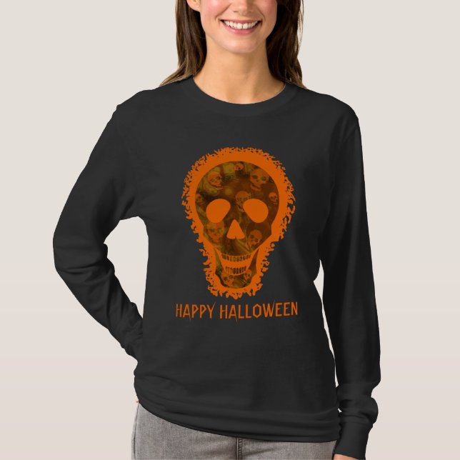 Big Skull-Orangen Happy halloween t-shirt (Framsida)