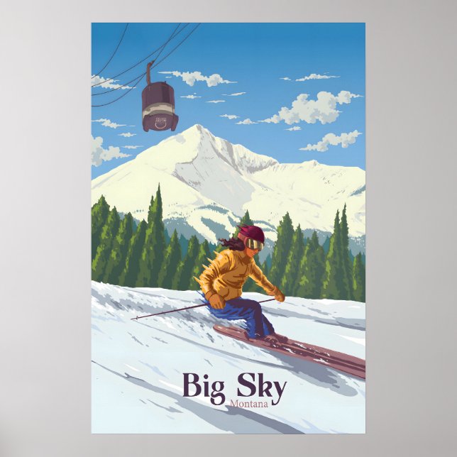 Big Sky Montana Skidort Reseskylt Poster (Framsidan)