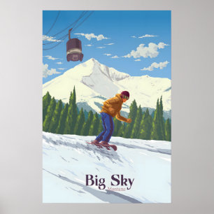 Big Sky Montana Snowboard Reseskylt Poster