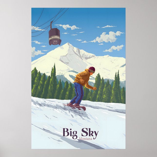 Big Sky Montana Snowboard Reseskylt Poster (Framsidan)