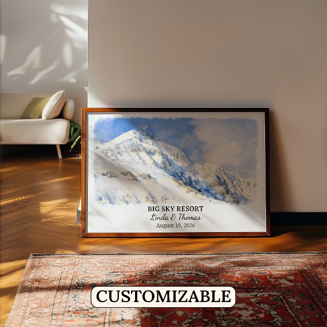 Big Sky Resort Montana Affisch, Akvarell, Anpassad Poster (Skapare uppladdad)