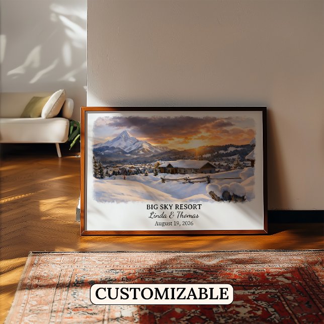 Big Sky Resort Montana Affisch, Akvarell, Anpassad Poster (Skapare uppladdad)
