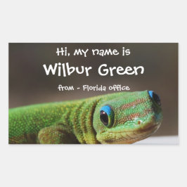 Big Smiling Gecko Namn Badge Rektangulärt Klistermärke