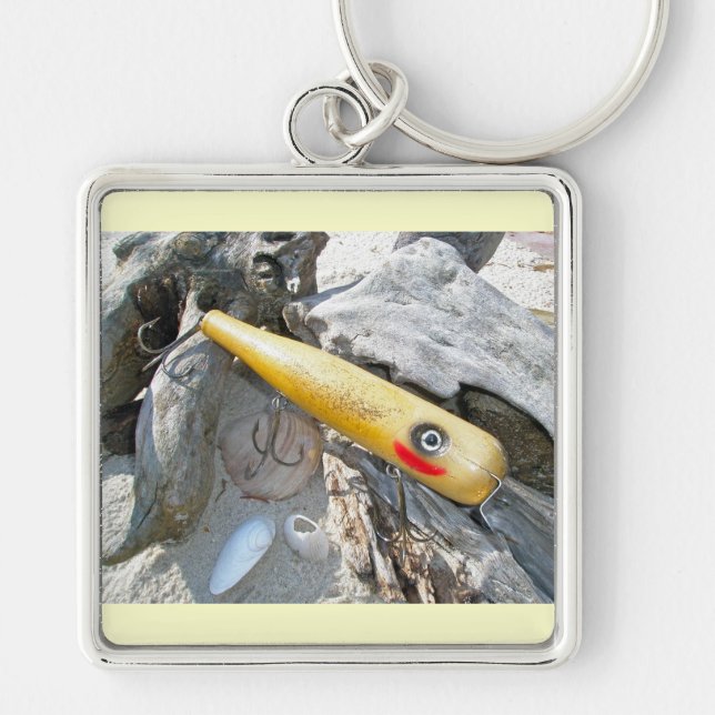 Big Snook-Vintage Lure Keychain Fyrkantig Silverfärgad Nyckelring (Framsidan)