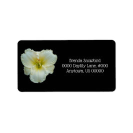 "Big Snowbird" Vit med Gult Daylily på Black Adressetikett
