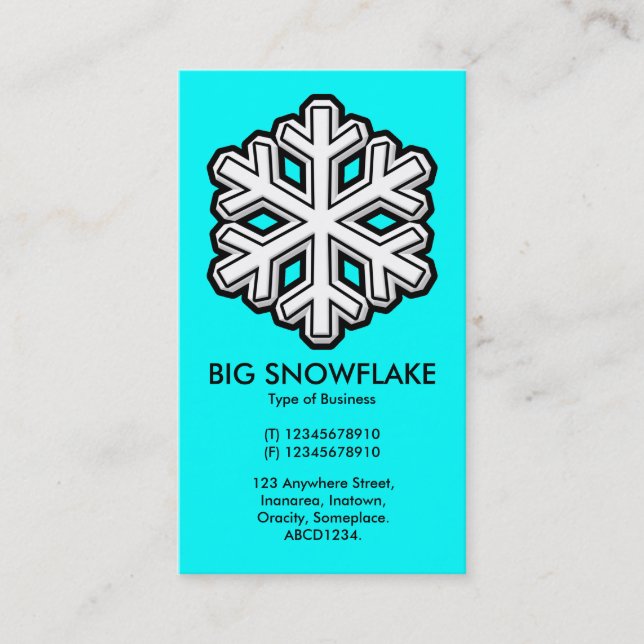 Big Snowflake - Cyan (00FFFF) Visitkort (Framsida)