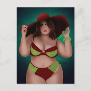 BIG SÖT KNUBBIG BBW ART WOMAN BIKINI POSTCARDS VYKORT