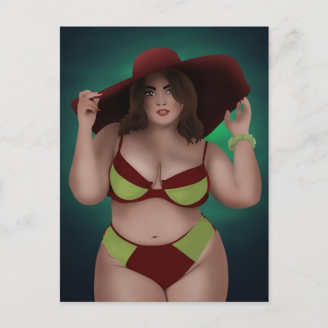 BIG SÖT KNUBBIG BBW ART WOMAN BIKINI POSTCARDS VYKORT (Framsida)