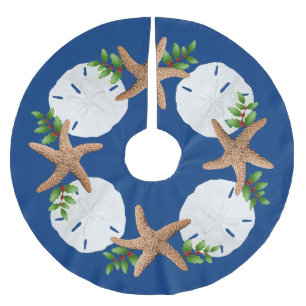 Big Starfish Sand Dollars Holly Löv Navy Blue Julgransmatta Borstad Polyester