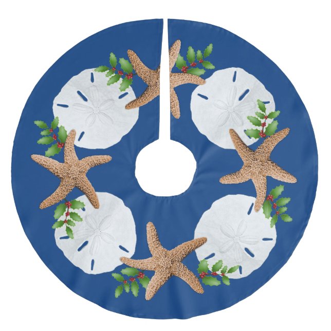 Big Starfish Sand Dollars Holly Löv Navy Blue Julgransmatta Borstad Polyester (Framsidan)