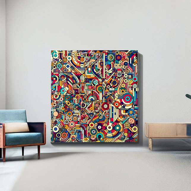 Big storlek Geometric retro art Big town Holly Woo Canvastryck (Modern office decor, geometric background in multicolor. Retro color palett decor. Unique multicolor)