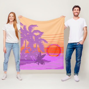 Big Sunset Rand Hawaiian Surfers Violet Fleecefilt