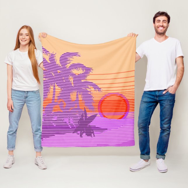 Big Sunset Rand Hawaiian Surfers Violet Fleecefilt (På plats)