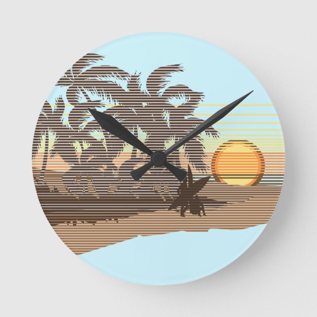 Big Sunset Rand Hawaiian Wall Clocks Rund Klocka (Framsida)