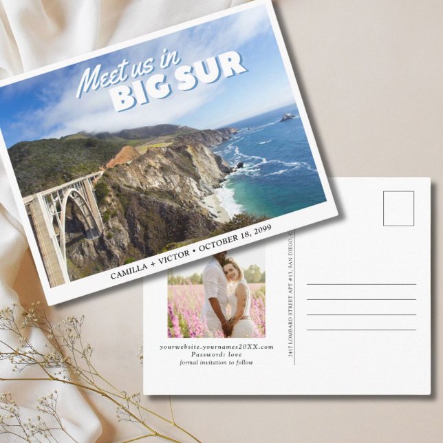 Big Sur Bröllop Bixby Save Date Postcard Vykort (Big Sur Wedding Bixby Save the Date Postcard
)