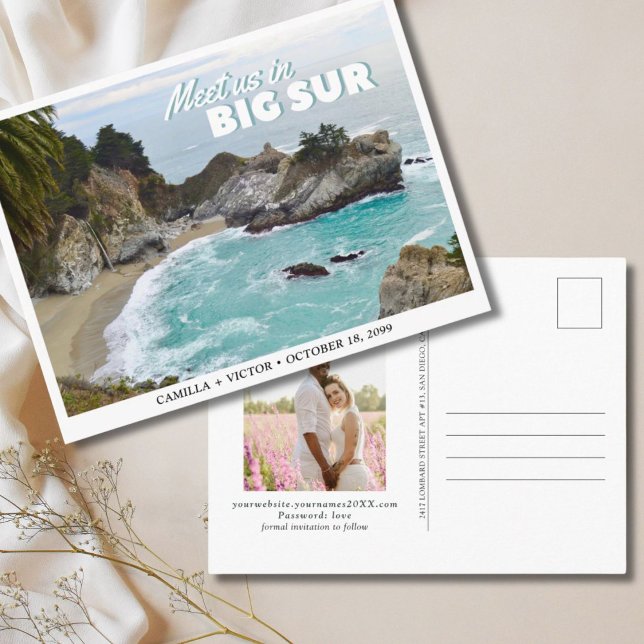 Big Sur Bröllop McWay Spara datum Postkort Vykort (Big Sur Wedding Save the Date Postcard
)