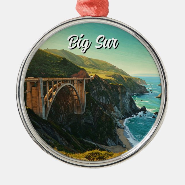 Big Sur California Bixby Bridge Travel Julgransprydnad Metall (Framsidan)