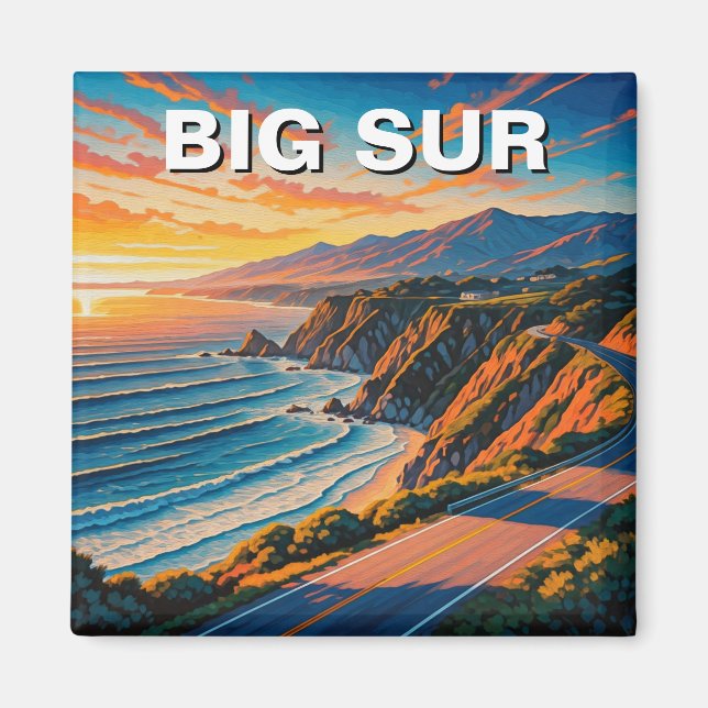 Big Sur California Central Kusten Travel Sunset Magnet (Framsidan)