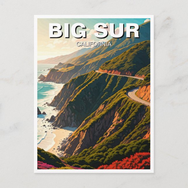 Big Sur California Central Kusten Travel Vykort (Framsida)